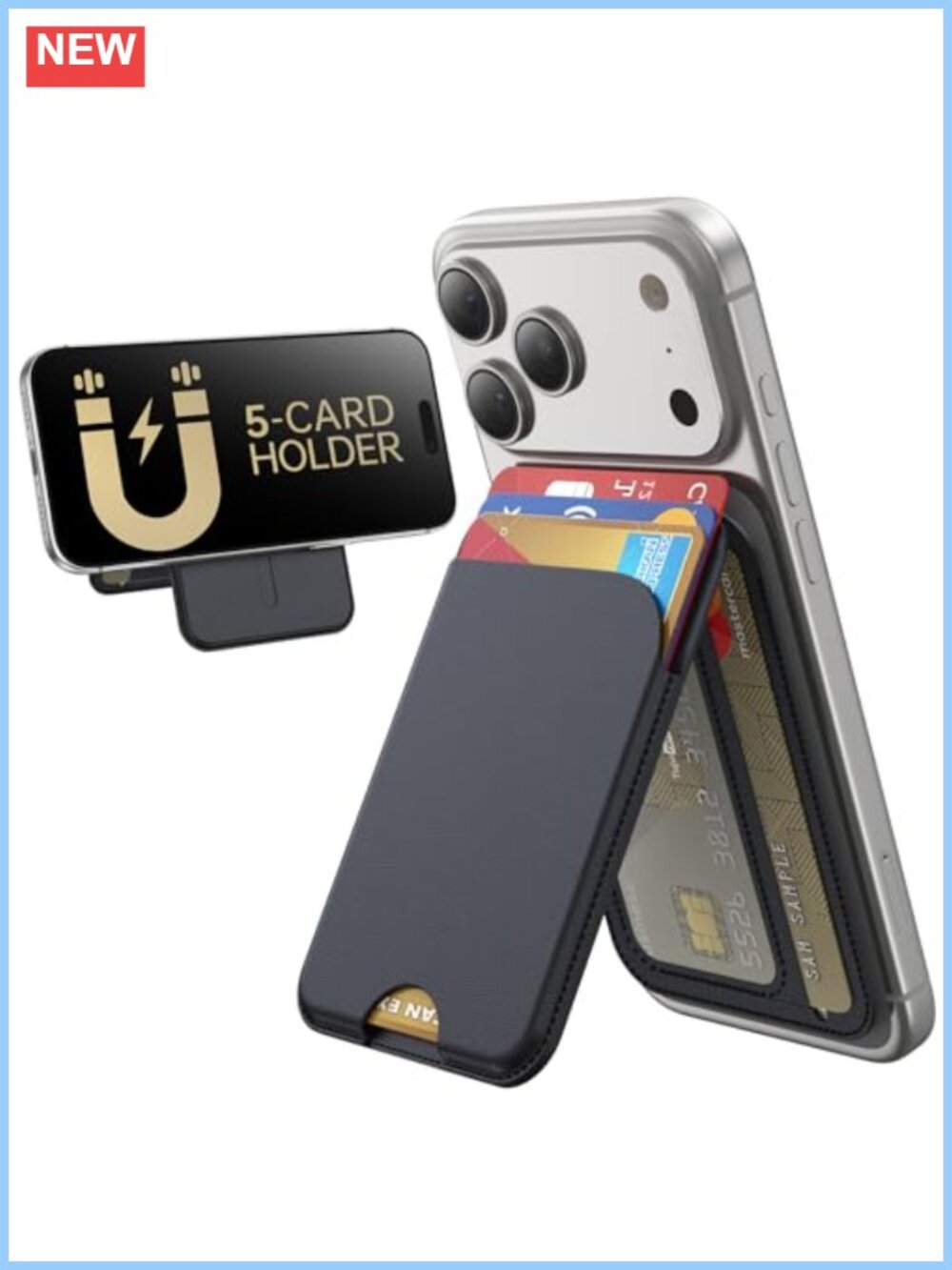 Magnetic Wallet 5-Card Holder with Adjustable Stand RFID Blocking